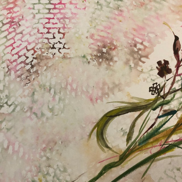 Original Vintage Pop Art Flowers Watercolor Painting Signed 1970’s For Sale - Image 4 of 6