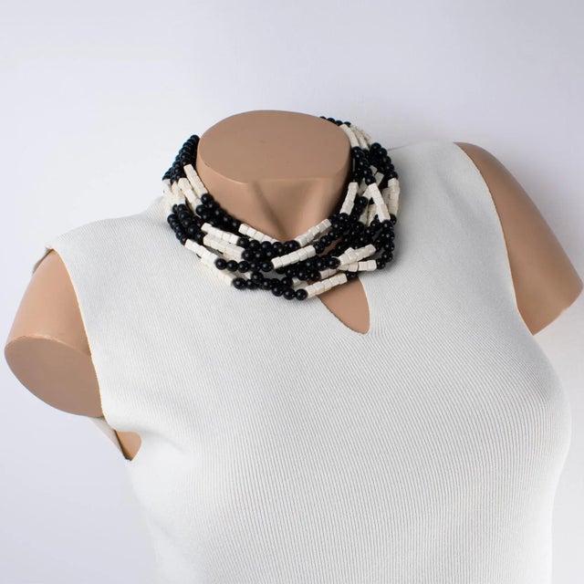 Angela Caputi Angela Caputi Black and White Resin Multi-Strand Necklace For Sale - Image 4 of 9