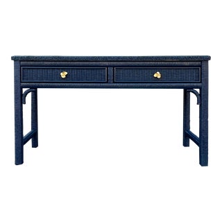 Vintage Henry Link Wicker Console Table - Newly Lacquered For Sale