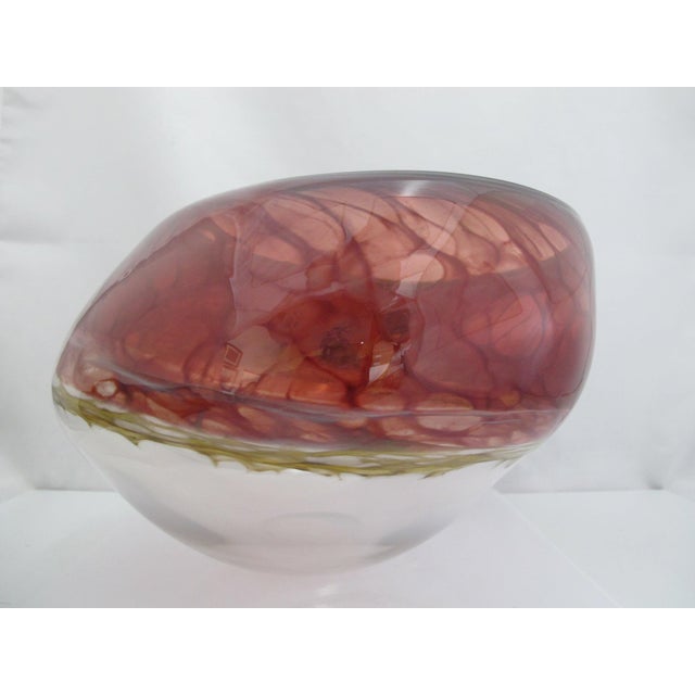 Tim Chilina Large Marbled Red Oregon Pacific Nw Art Glass Vase Bowl For Sale - Image 9 of 18
