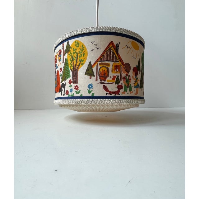 Vintage Children's Room Pendant Light with Hansel and Gretel Fabric Shade, 1970s For Sale - Image 11 of 11