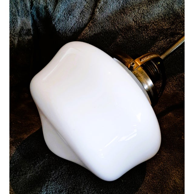 1920s Art Deco Opaline Glass and Brass Pendant Light, 1920s For Sale - Image 5 of 10