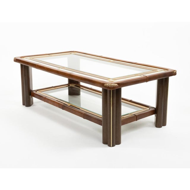Mid-Century Modern Rectangular Coffee Table in Leather and Glass, 1970s For Sale - Image 12 of 18