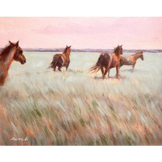 Iceland Horses Landscape Original Painting on Canvas by Valeriya Serova For Sale