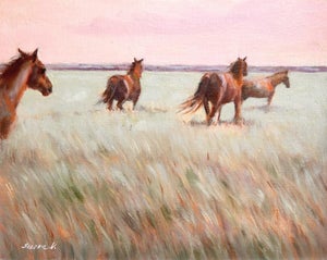 Iceland Horses Landscape Original Painting on Canvas by Valeriya Serova