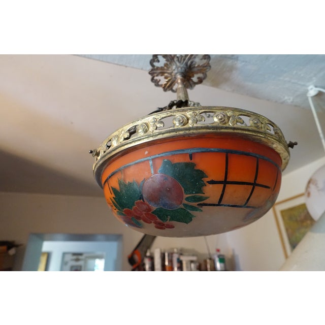 Art Deco Stained Glass Suspension Lamp by Degué from Verrerie Dart Degué, 1920s, in Flawless conditions. Designed 1920 to...