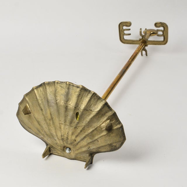 Mid 20th Century Solid Brass Seashell Handle Fireplace Tool Set With Scallop Shell Base Stand For Sale - Image 12 of 15