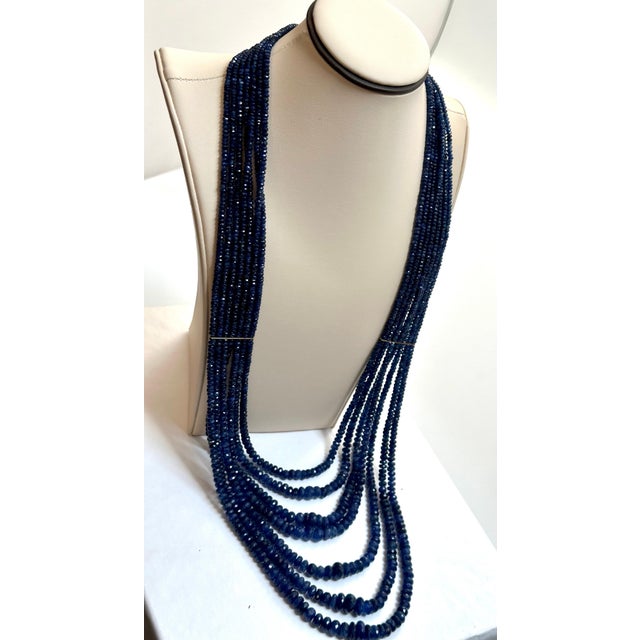 1200 Carat Natural Sapphire Bead Seven Strand Necklace 14k Gold with Spacer, 32 For Sale - Image 12 of 18