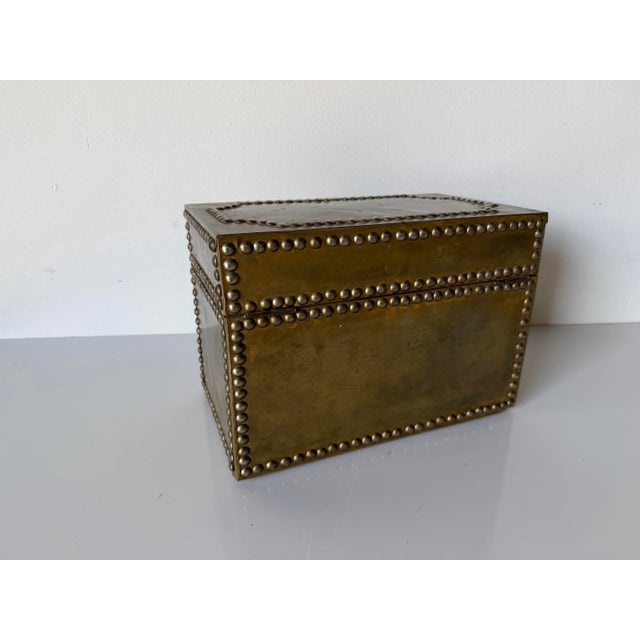 1970s Vintage Sarreid Ltd. Style Brass Nailhead Lidded Decorative Box With Key For Sale - Image 5 of 12