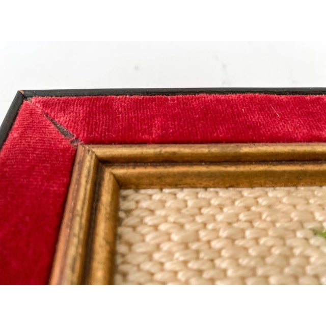 Red Handmade Crewel Roses Art Italy 1974 in Square Gold and Red Velvet Frame For Sale - Image 8 of 9