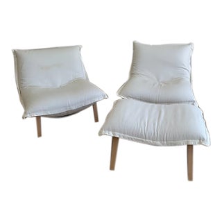 Ligne Roset Vintage Lounge Chairs + Ottoman For Sale