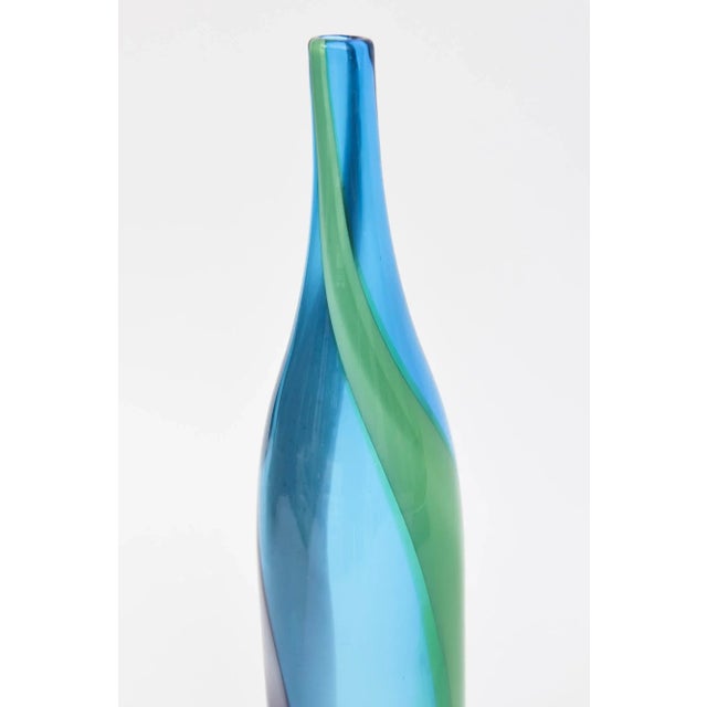 Vintage Danish Swirled Glass Tall Bottle in Blue, Purple, Green, Turquoise , 1960's For Sale - Image 4 of 9