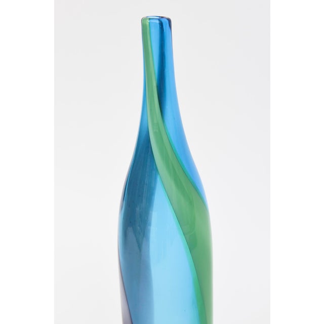 Vintage Glass Swirled Tall Bottle Blue, Purple, Green, Turquoise Denmark For Sale - Image 4 of 9