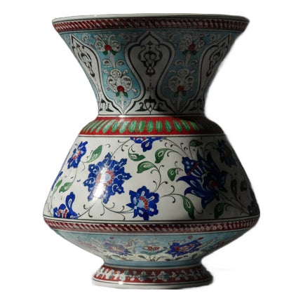 Handmade Ceramic “King” Vase (30cm) – Royal Footed Urn with Turquoise Accents – Majestic Centerpiece For Sale