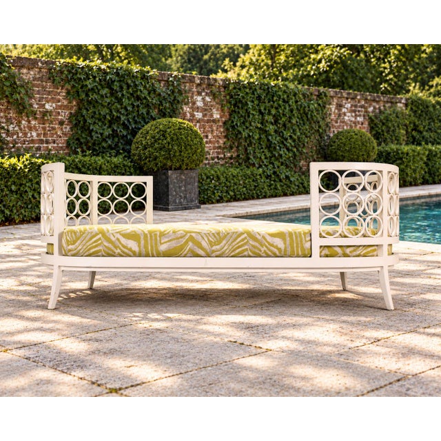 A stylish and rare labeled outdoor aluminum "Luna" daybed or chaise lounge designed by Michael Berman and made by Brown...
