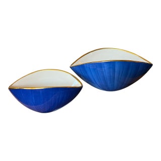 Pair of Hand-Painted L’Objet “Circe” Bowls | Blue, White & Gold | Portugal, 2005 For Sale