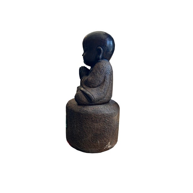 25" Oriental Chinese Zen Young Monk Siting Meditation Stone Statue For Sale - Image 10 of 10
