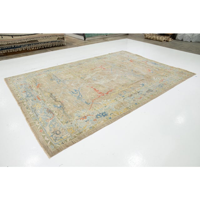 Contemporary Apadana's Contemporary Designed Sultanabad Wool Rug Handmade in Light Brown For Sale - Image 3 of 10