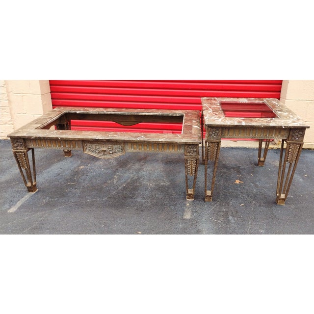 1950s French Louis XVI-style Giltwood and Marble-Top Coffee and Side Table For Sale - Image 10 of 11