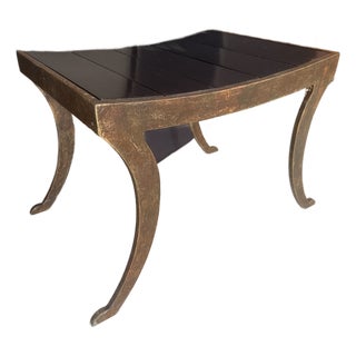 Cast Bronze Sabre Leg Bench W. Wood Seat For Sale