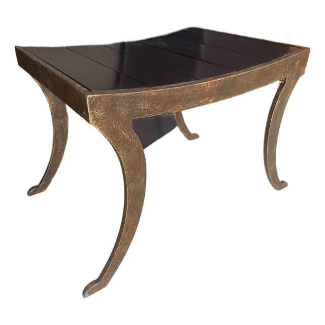 Cast Bronze Sabre Leg Bench W. Wood Seat For Sale