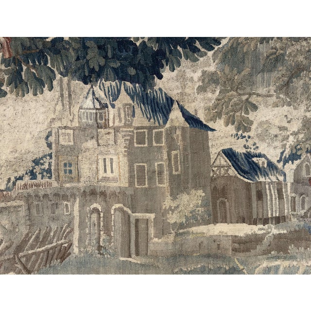 French 18th Century French Aubusson Verdure Tapestry With Château Landscape For Sale - Image 3 of 12