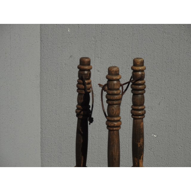 French Country Vintage French Country Fireplace Tools W Wood Handles Set of Three For Sale - Image 3 of 12