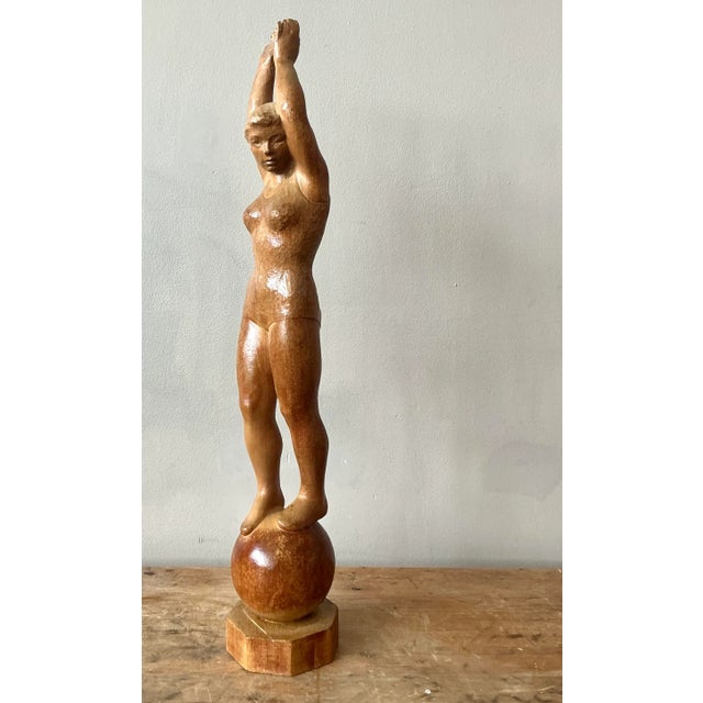 Camel Vintage Boho Carved Wood Female Sculpture For Sale - Image 8 of 8