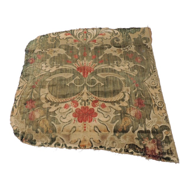 Vintage Green & Burnt Orange Silk Cut Velvet Gaufrage Textile Fragment For Sale