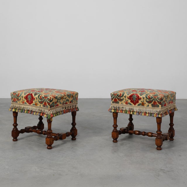 Early 20th Century French Wood & Fabric Ottomans, 1890s, Set of 2 For Sale - Image 11 of 11