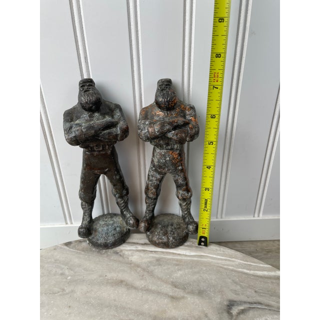 Metal Antique Solid Cast Iron Strongman Figural Finials Pair 9" 19thC Industrial Salvage For Sale - Image 7 of 9