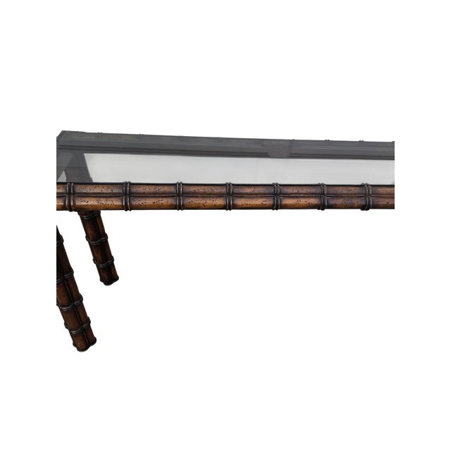 Vintage Faux Bamboo Campaign Console Sofa Table Hollywood Regency 1970s For Sale In Philadelphia - Image 6 of 18