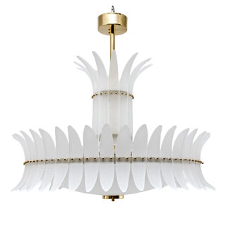 Art Deco Italian Murano Glass Feather Chandelier with Brass Details, 2000 For Sale
