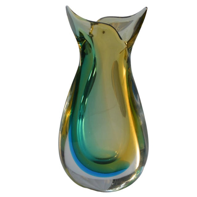 Glass Vintage Mid 20th Century Hand Blown Colorful Glass Vase For Sale - Image 7 of 11