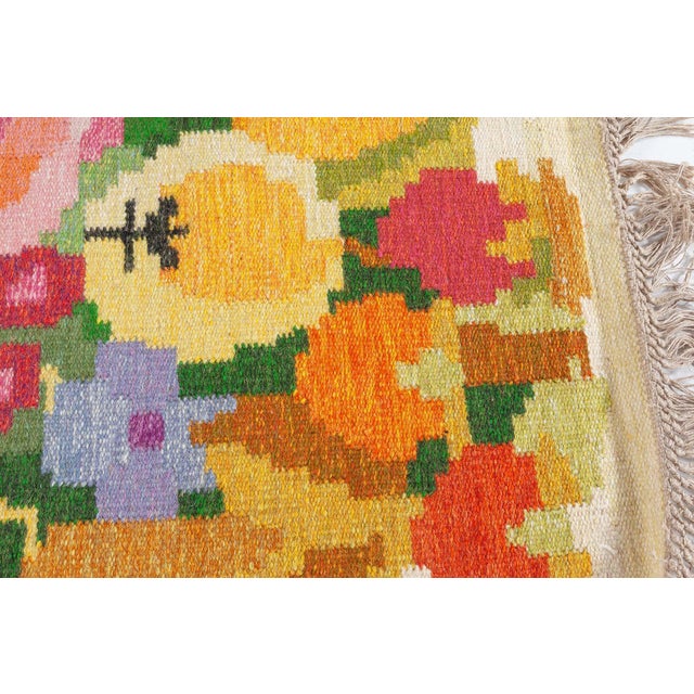 Textile Doris Leslie Blau Vintage Swedish Floral Design Flat Woven Rug by Ingegerd Silow For Sale - Image 7 of 9