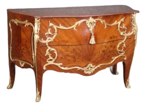 19th C. French Louis XV Style Gilt Bronze Mounted Commode – Ornate Kingwood & Mahogany Marble Top Chest