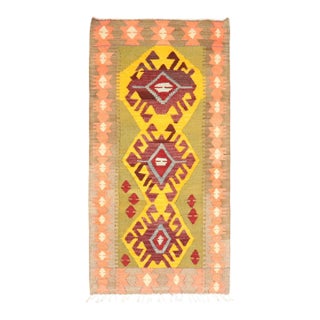 Vintage Zabihi Collection Lime Green Yellow Throw Kilim - 2'3" x 4'2" For Sale