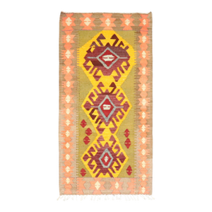 Vintage Zabihi Collection Lime Green Yellow Throw Kilim