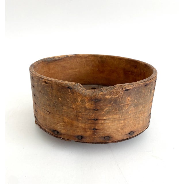 Seldom found in wood, this antique French Faisselle cheese mold offers that rustic vessel with age and patina you rarely...