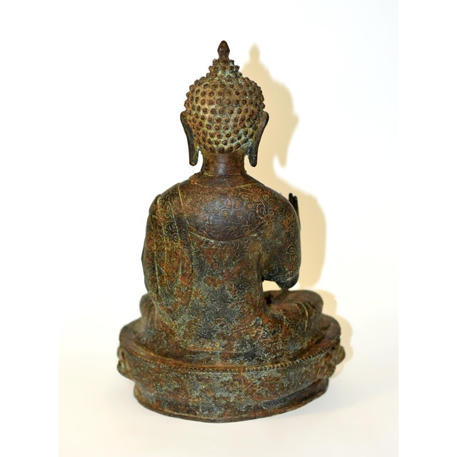 Antique Tibetan Bronze Buddha Shakyamuni With High Crown For Sale - Image 15 of 15