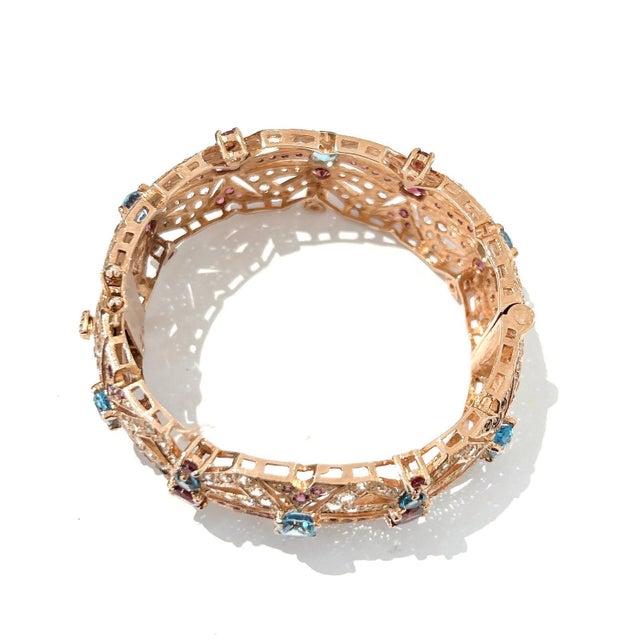 Bochic "Capri" Vintage Garnet & Multi Gem & Sapphire Bangle Set 18K & Silver For Sale - Image 10 of 18