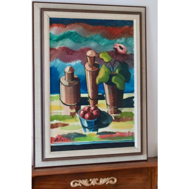 Bror Göransson, Flower Pot and Fruit, 1970s, Oil on Canvas, Framed For Sale - Image 11 of 11