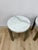 Vintage Round End Tables Beige Marble Top Gray Metal Base Pair Modern Accent For Sale - Image 4 of 10