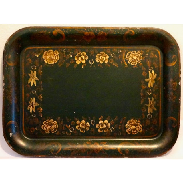 Mid-Century Modern Statement Size Hand Painted Gilt Toleware Tray 28 Inches For Sale - Image 3 of 8