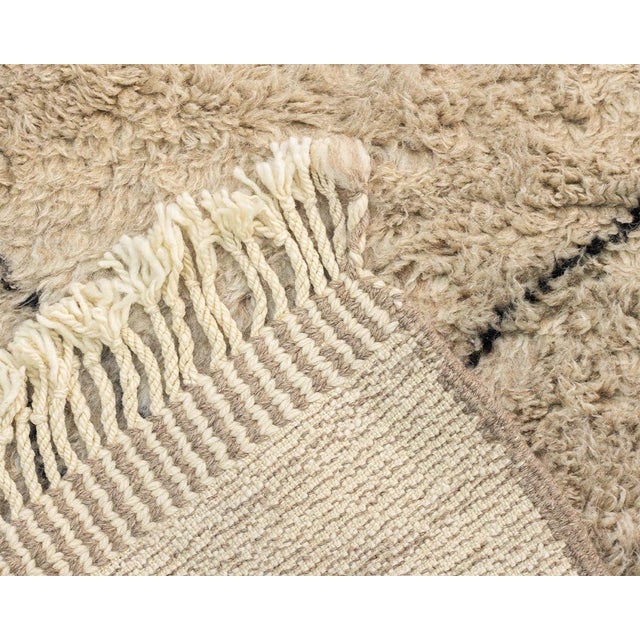 Beige Premium Hand-Knotted Moroccan Wool Rug | 10'2" X 6'7" | One of a Kind For Sale - Image 8 of 9