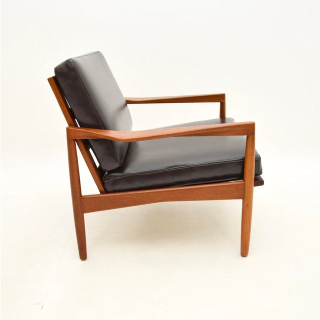 Mid-Century Modern Vintage Danish Teak and Leather Lounge Chair by Christian Jensen for Haslev, 1960 For Sale - Image 3 of 12