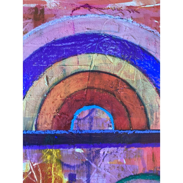 2020s Abstract Geometric Painting Pink Red Rainbow Mid Century Modern Wall Art 8x8 For Sale - Image 5 of 6
