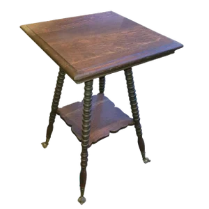 19th C American Tiger Oak Side Table With Claw and Rock Crystal Feet