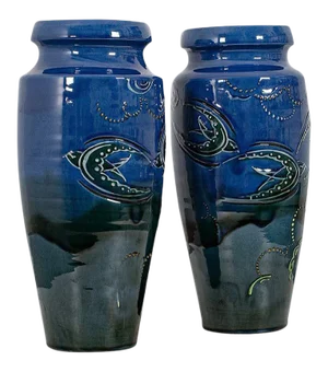 1950s English Ceramic Hand Painted Decorative Flower Vases - A Pair