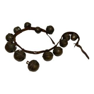 Antique Late 19th Century Brass Sleigh Bells on Leather Belt Graduated 13 For Sale